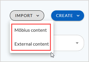 The Import dropdown menu is open under the Import button.